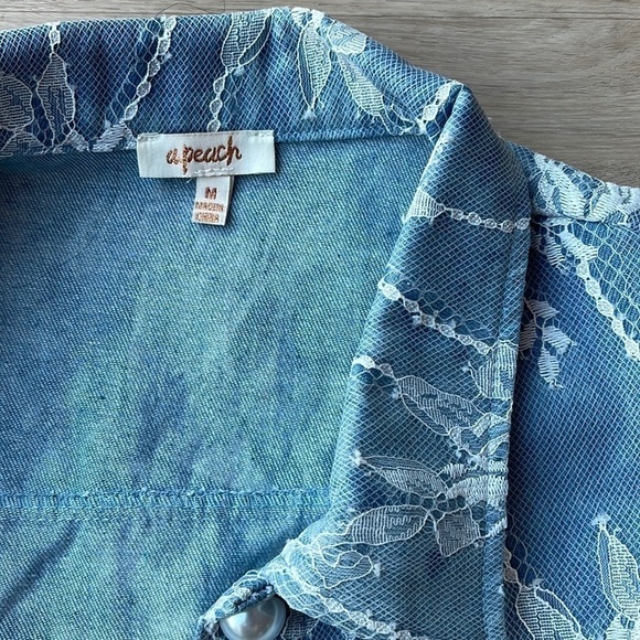 Vici Denim Lace Puff Sleeve Cropped Jacket 80’s inspired coquette size M - Picture 3 of 10